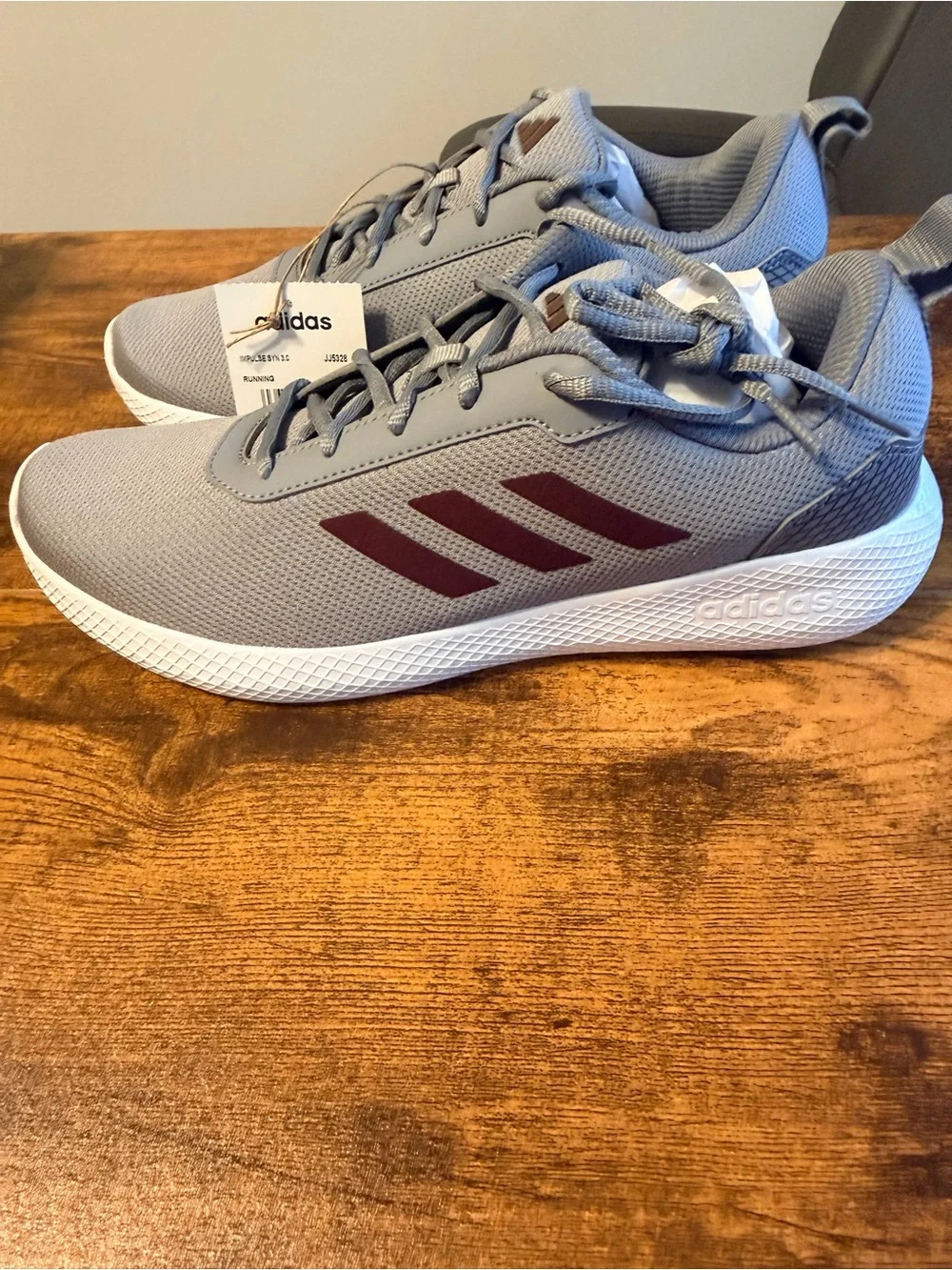 adidas Light Gray Sneakers with Burgundy Three-Stripes